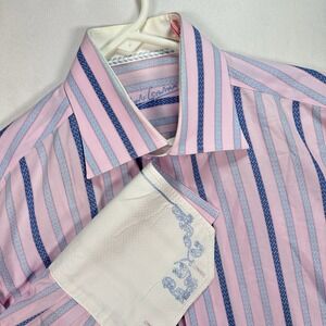 ROBERT GRAHAM Mens‎ Shirt 15/38 Striped French Cuff Button Front Pink Purple